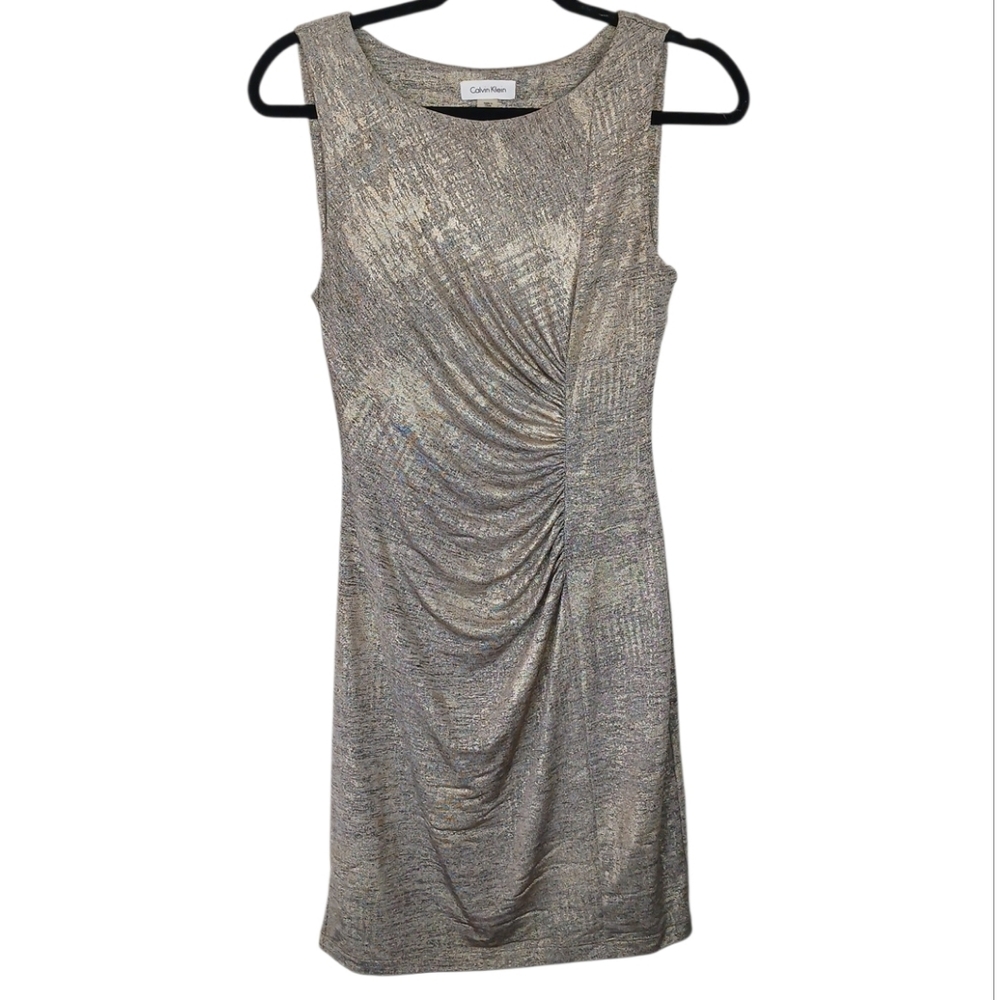 Calvin Klein Metallic Gold Silver Tone Sleeveless Cocktail Dress Size 6 Petite